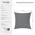 Pikkukuva 6 / 10: tectake Polyetyleenistä valmistettu neliömäinen aurinkopurje, harmaa - 300 x 300 cm gray 1600