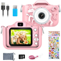 Miniatyrbild 1 av 5: Barnkamera, digitalkamera för barn 20 MP foto & 1080P HD-video/dubbel lins/selfiekamera/ 8X zoom/automatisk power /32 GB TF-kort medföljer, rosa