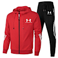 Miniatyrbillede 1 af 7: Mænd Under Armour Sport Hættetrøje & Bukser Sæt Langærmet Fuld Lynlås Hoodie Sweatshirt Jakke + Joggingbukser Træningssæt Rød Red 4XL