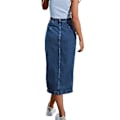 Miniatyrbillede 3 af 5: Kvindes Casual Højtaljet Solid Button Up Denim Jean Skjørt Blå L Blue
