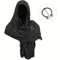 Hætteklædt kappe-sjal med broche, hør cosplay-sæt til mænd og kvinder Black