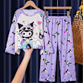 Miniatyrbillede 1 af 2: 4-12 År Piger Sanrio Trykt Pyjamas Sæt Langærmet Toppe Bukser Sove Tøj Nattøj Loungewear Gaver Kuromi Kuromi Kuromi 5-7 Years