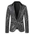 Miniatyrbilde 1 av 8: Menners skinnende paljettjakke blazer med en knapp Sølv Silver S