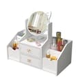 A Luxurious White Wooden Cosmetic Storage Box, with Large Capacity, Multifunctional Design, Drawers, Dustproof Lid, and Mirror-FA-