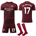 Miniatyrbillede 1 af 2: 2024-2025 Manchester City Udebanetrøje Børn Voksen Fodboldtrøje Sæt No.17 DE BRUYNE-XM4- No.17 DE BRUYNE M