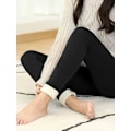 Miniatyrbild 3 av 4: Heltäckande Sherpa-fodrade leggings i plysch, avslappnade stretchiga leggings i lång längd med hög midja, damkläder svart black S