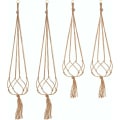 Pikkukuva 1 / 5: Setti 4 Macrame-kasviripustinta, köysi, kasviruukunkannatin, ripustettava kasviruukku sisä- ja ulkokäyttöön, puutarhan sisustus - 2 kpl 105 cm ja 2 kpl 90 cm