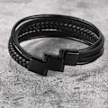 Miniatyrbild 3 av 5: Herrarmband i rostfritt stål äkta läderarmband flätat med spänne