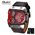 Miniatyrbild 1 av 6: Oulm Klockor Herr Quartz Casual Läderarmband Armbandsur Sport Multi-Time Zone Militär Man Klocka C1(with box)