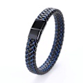 Miniatyrbilde 3 av 4: Svart armbånd i ekte lær med innflettede fargede tråder og magn Black black Black and brown