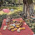 Miniatyrbillede 3 af 5: Lantlig flettet picnic kurv med låg og håndtag og foder til picnic, fester og grill