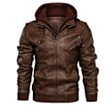 Miniatyrbilde 1 av 2: Herrer Retro Motorsykkel PU Lærjakke, Høst og Vinter Avtakbar Hetteskjorte Brun Brown XL