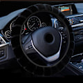 Miniatyrbild 5 av 7: Svart Plysch Rattöverdrag Tjock Mjuk Interiör Styling Universal Biltillbehör Black