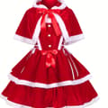 Julekjole med aftagelig hættekappe og sløjfe til festcosplay XL Red