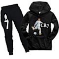 Miniatyrbild 1 av 3: CR7 Ronaldo Tryckt Träningsdräkt Barn Pojkar Flickor Hoodie Träningsset Svart Svart-Xin Black-FA1- Black 150cm