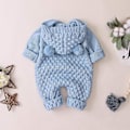 Miniatyrbild 2 av 5: Nyfödd Baby Öronhuva Stickad Romper Jumpsuit Värmare Snödräkt för Pojkar Flickor Ljusblå 73cm Light Blue 73 cm