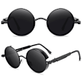 Miniatyrbillede 1 af 6: Runde Solbriller Fashion Circle Ozzy Hippie Briller Sort Stel Sort Linser 3 Pack Black Frame Black Lenses