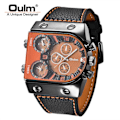Miniatyrbilde 1 av 6: Oulm Klokker Herr Quartz Casual Läderarmband Armbandsur Sport Multi-Time Zone Military Man Clock erkek saat Drop C5