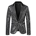 Miniatyrbillede 1 af 8: Mænds Glimtende Paljetjakke Blazer med En Knap Sølv Silver XL