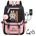 Ny Tegnet Monster USB Opladningsrygsæk Studenter Skoletaske Til Mænd Kvinder Børn Sort Rose-FA- Black Pink C