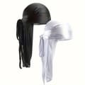 2-pack stickad polyester Durag pirathatt med extra lång svans 2pcs/set Black+White