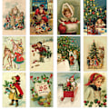Miniatyrbild 1 av 5: 12 st Retro Julserie Postkort God Jul Hälsningskort Fe Kvinna Älg Gammal Man