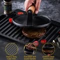 Miniatyrbillede 3 af 7: Grillpresse i støbejern med træhåndtag til bøffer, sandwich og bacon Round/Rectangle