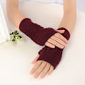 Miniatyrbillede 2 af 2: Neutrala halvfingerhandskar vinter stickade fingerlösa handskar Red wine