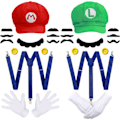 Miniatyrbild 1 av 5: Super Mario Bros Mario och Luigi Hattar Kepsar Mustascher Handskar Knappar Cosplay Kostym