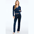 Miniatyrbild 3 av 5: Sammets Hoodie & Byxor Set för Kvinnor Velour Zip Sweatshirt Byxor Sportkläder Vår Höst Kvinna Crop Top Diamant Tracksuit Y2k LL L L Blue