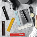 Miniatyrbillede 3 af 4: Læderpennal, etui til fyldepen, stylus, kuglepen, penne, 2-pak sort