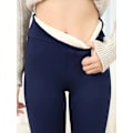 Miniatyrbild 1 av 4: Varma Sherpa-fodrade leggings i plysch, stretchiga leggings i lång längd med hög midja, damkläder blå blue M