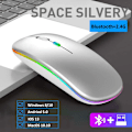 Miniatyrbillede 1 af 5: Trådløs mus Bluetooth-kompatibel / 2.4G To forbindelsestilstande Genopladelig RGB-mus Gamer Stille mus til bærbar computer Two Modes Silver