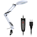 Miniatyrbilde 1 av 5: LED-forstørrelseslampe - Foldbar skrivebordslampe - Leselampe - USB-strøm - Hvit klemme