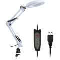 Miniatyrbillede 1 af 5: LED-forstørrelseslampe - Foldbar skrivebordslampe - Læselampe med USB-strømforsyning - Hvid klemme