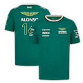 Miniatyrbilde 1 av 2: Aston Martin F1 Team Offisiell Fernando Alonso T-skjorte Grønn 2024 Herr Topper Korthjertet