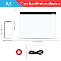 Miniatyrbillede 8 af 8: LED Lysbord A5/A4/A3 med 3 Lysstyrker Lysbord/Lysbord A5