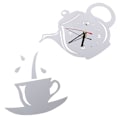 Miniatyrbild 3 av 3: DIY Akryl Kaffe Kopp Tekanna 3D Väggklocka Dekorativt Kök Silver