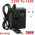 Miniatyrbilde 2 av 5: Transformator 220V til 110V, 200W, med europeisk kontakt, for redusert spenning.