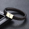 Miniatyrbilde 4 av 4: Svart armbånd i ekte lær med innflettede fargede tråder og magn Black black Black and brown