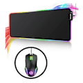 Miniatyrbillede 1 af 5: RGB Gaming Musemåtte, 800 x 300 mm, XL Musemåtte med 14 Lysindstillinger og 7 LED-farver, Stor Udvidet Lysende Skridsikker til Computer PC Gamer