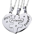Miniatyrbillede 1 af 5: Sæt med 3 stk. rustfri halskæder med hjerteformede puslevedhæng med teksten  \"Best Friends Forever \", sølv, guld, sort