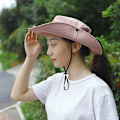 Miniatyrbillede 3 af 5: Dame bredskygget solhat udendørs anti-ultraviolet sommer hestehale hat foldbar mesh strand fiskerhat havearbejde rejser vandreture fiskeri 37*37*12cm