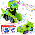Miniatyrbillede 1 af 4: Transformerende dinosaurielegetøj Transformerende dinosauriebil Automatisk transformerende dinobiler med musik og LED-lys Transformerende ...