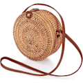 Miniatyrbild 1 av 5: Rund rottingväska, bohemisk rottingväska handgjord rund vävd väska för kvinnor sommar strandväska klassisk rotting axelväska chic halm crossbody vä...