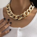 Miniatyrbillede 1 af 4: Punk Cuban Link Chain Choker Halskæde Guld Let Chunky Oval Chain Link Halskæde Statement Hip Hop Smykker