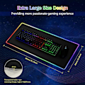 Miniatyrbillede 5 af 5: RGB Gaming Musemåtte, 800 x 300 mm, XL Musemåtte med 14 Lysindstillinger og 7 LED-farver, Stor Udvidet Lysende Skridsikker til Computer PC Gamer