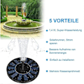 Miniatyrbild 4 av 5: Solcellsdriven fontän, solcellsdriven dammpump trädgårdsvattenpump med 1,4W monokristallin solpanel fontän, flytande dekoration för trädgård, liten damm