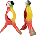 Miniatyrbillede 1 af 3: Strandhåndklædeclips (2 papegøjer), 2 store tøjklemmer, tørresnor