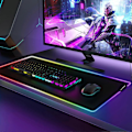 Miniatyrbillede 4 af 5: RGB Gaming Musemåtte, 800 x 300 mm, XL Musemåtte med 14 Lysindstillinger og 7 LED-farver, Stor Udvidet Lysende Skridsikker til Computer PC Gamer